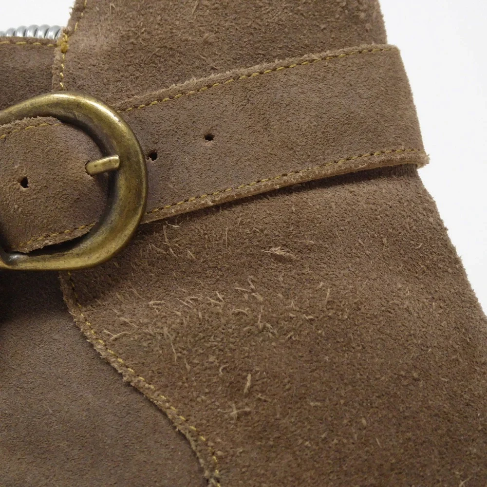Born Women Morocco Ankle Boots Brown Suede Buckle Strap Block Heel 7